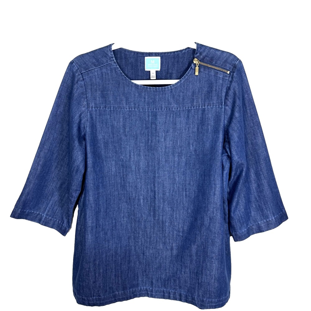 Martha Stewart Denim Tunic Women's Size Small 3/4 Length Sleeves Boho